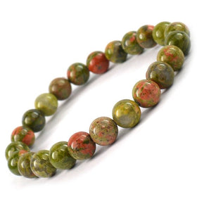 Natural Unakite 8mm Round Bead Bracelet for Emotional Balance, Inner Peace, Personal Growth & Positive Energy  Crystal Bracelet for Men & Women