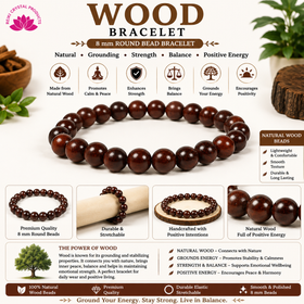 Natural Wood 8 mm Round Bead Bracelet for Calmness, Mindfulness, Balance & Everyday Style  Reiki Charged Wooden Bead Bracelet for Men & Women