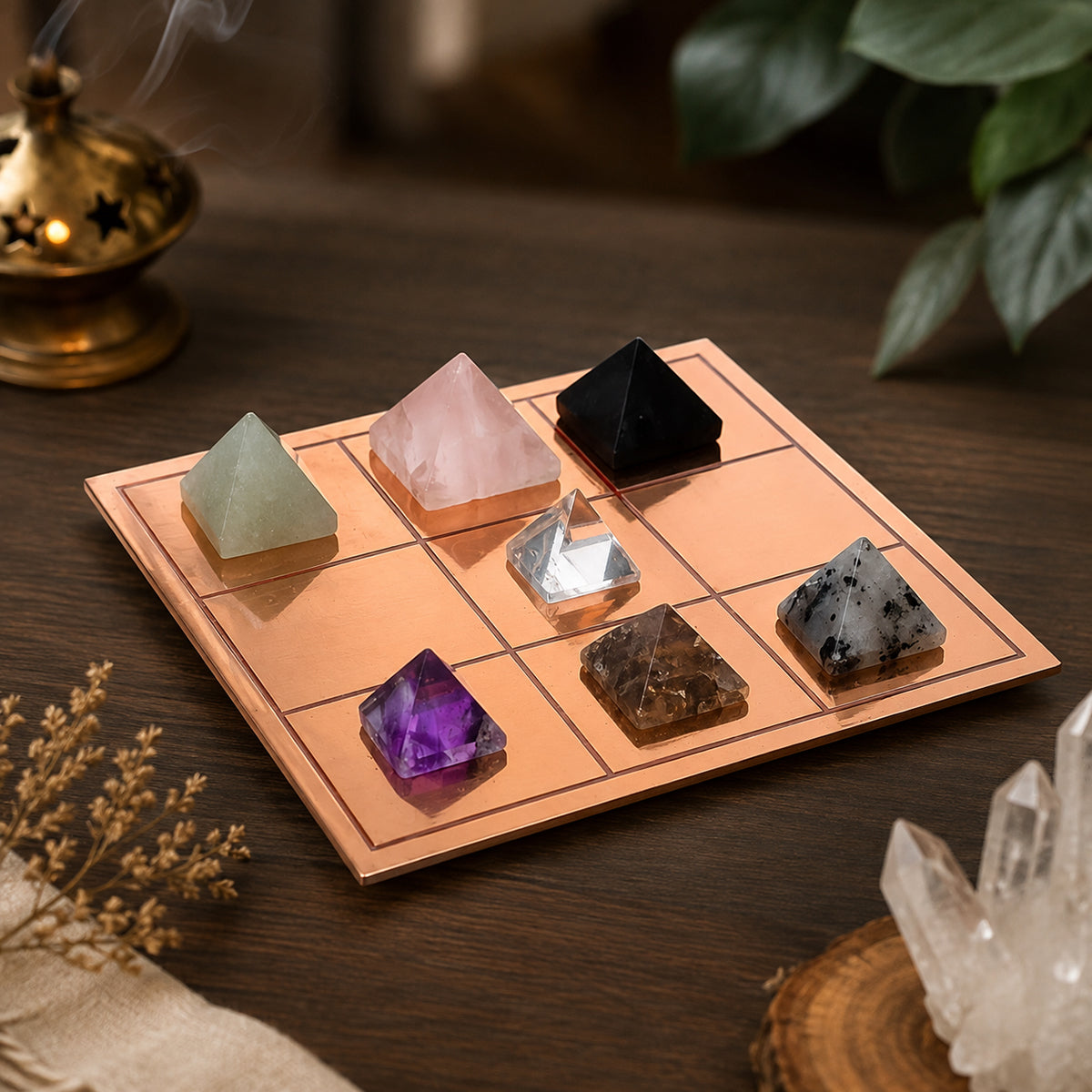 Numerology Pyramid Grid | Personalized Crystal Pyramid Grid Customized as Per Date of Birth | Natural Crystal Numerology Grid for Energy Balance, Vastu & Manifestation