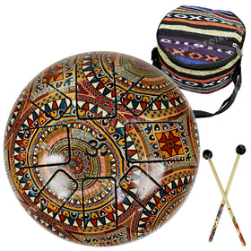 OM Mandala Art Tongue Happy (Hapi) Musical Drum 15 cm (6 Inch) for Meditation, Sound Healing, Yoga & Relaxation | Metal Tongue Drum with 2 Mallets, Carry Bag