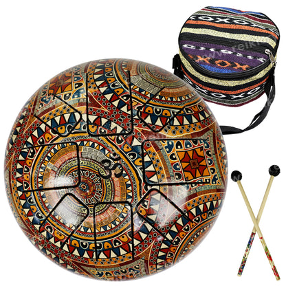 OM Mandala Art Tongue Happy (Hapi) Musical Drum 15 cm (6 Inch) for Meditation, Sound Healing, Yoga & Relaxation | Metal Tongue Drum with 2 Mallets, Carry Bag