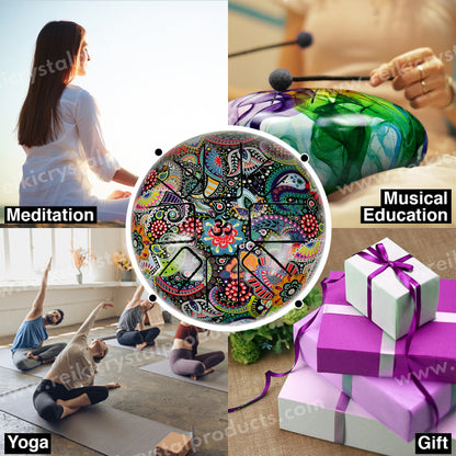 OM Printed Tongue Happy (Hapi) Musical Drum 15 cm (6 Inch) for Meditation, Sound Healing, Yoga & Relaxation | Metal Tongue Drum with 2 Mallets, Carry Bag & Finger Picks