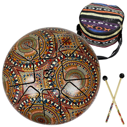 OM Tongue Happy Hapi Musical Drum 20.3 cm (8 Inch) for Meditation, Sound Healing, Yoga & Relaxation | Metal Tongue Drum with 2 Mallets, Carry Bag