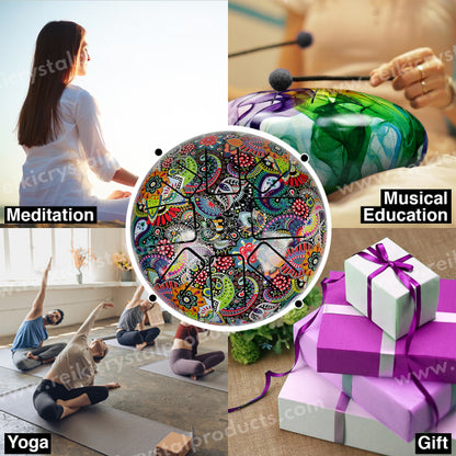 OM Tongue Happy (Hapi) Musical Drum 20.3 cm (8 Inch) for Meditation, Sound Healing, Yoga & Relaxation | Steel Tongue Drum Carry Bag