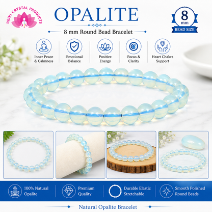 Opalite 8 mm Round Bead Bracelet for Calmness, Emotional Balance, Confidence & Positive Energy  Crystal Bracelet for Men & Women
