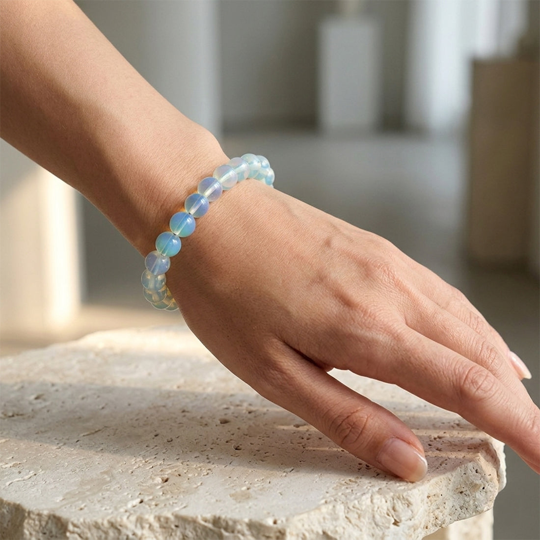Opalite Round Bead Bracelet 8 mm – Healing Crystal for Peace & Positive Energy