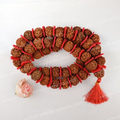 Original 5 Five Mukhi Rudraksha Velvet Kantha Mala 54+1 Beads 14 mm for Peace, Focus, Meditation & Spiritual Growth