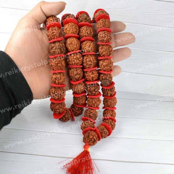 Original Five 5 Mukhi Rudraksha Velvet Kantha Mala 54+1 Beads 14 mm for Peace, Focus, Meditation & Spiritual Growth