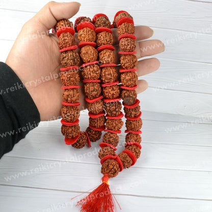 Original Five 5 Mukhi Rudraksha Velvet Kantha Mala 54+1 Beads 14 mm for Peace, Focus, Meditation & Spiritual Growth