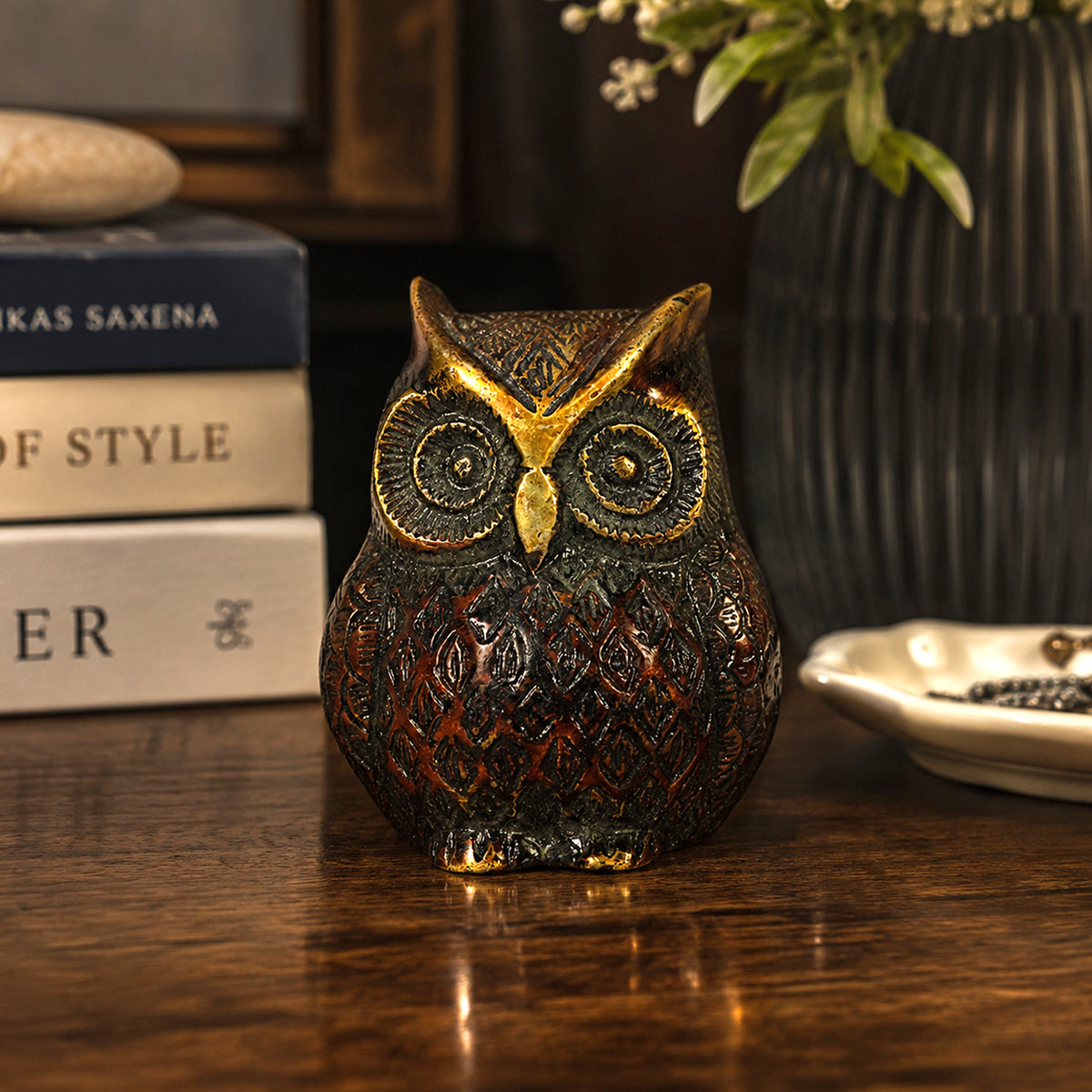 Brass Owl Statue for Vastu Remedy | 600 Gram Solid Brass Owl Idol for Wisdom, Protection & Positive Energy | Decorative Brass Owl Figurine for Home, Office & Study Table