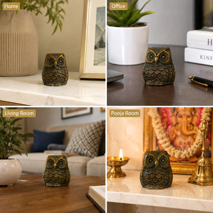 Brass Owl for Vastu Remedy | 150 Gram Solid Brass Owl Statue for Wisdom, Protection & Positive Energy | Decorative Brass Owl Idol for Home, Office & Study Table