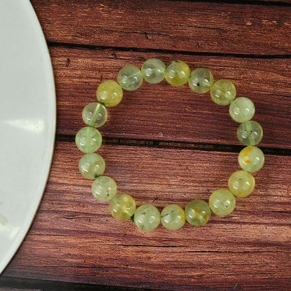 Prehnite 10 mm Round Bead Bracelet for Healing, Emotional Balance, Inner Peace & Positive Energy | Reiki Charged Gemstone Bracelet for Men & Women