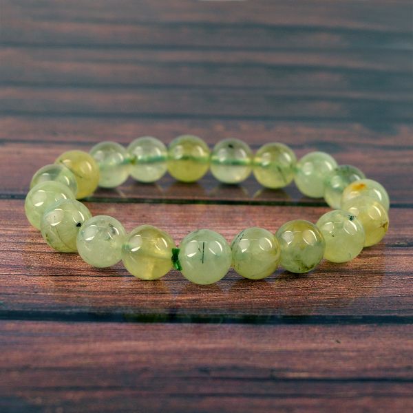 Prehnite 10mm Round Bead Bracelet for Healing, Emotional Balance, Inner Peace & Positive Energy | Reiki Charged Gemstone Bracelet for Men & Women