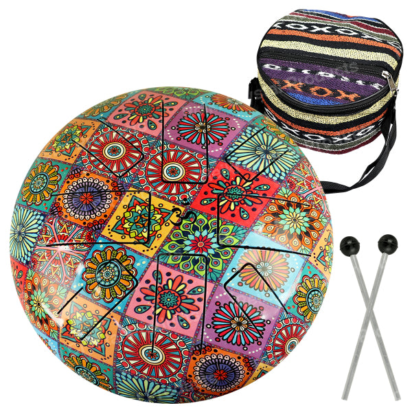 Premium OM Tongue Happy (Hapi) Musical Drum 25.4 cm (10 Inch) for Meditation, Sound Healing, Yoga & Relaxation | Metal Tongue Drum with 2 Mallets & Carry Bag