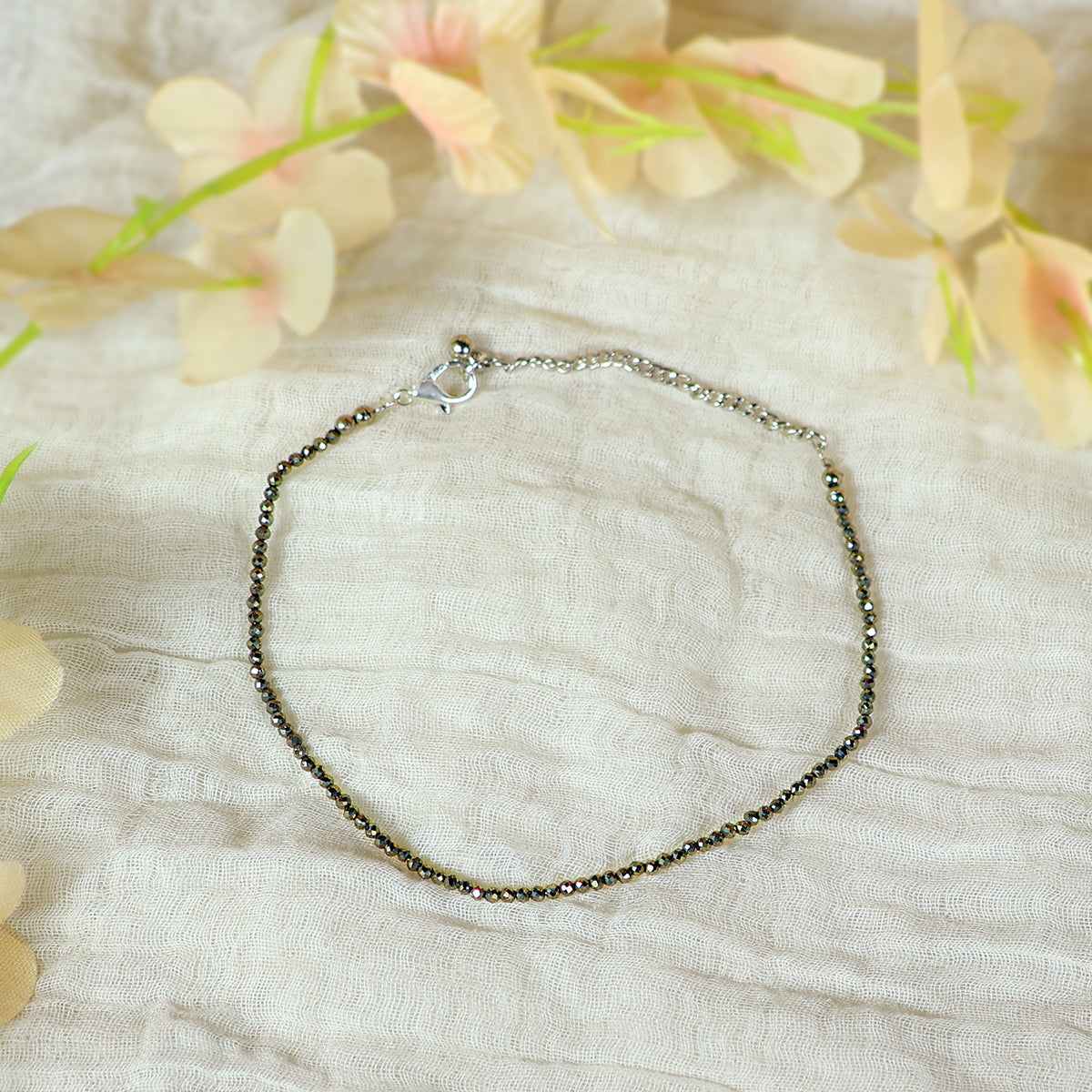 Natural Pyrite Crystal Beaded Anklet for Women | Adjustable Gemstone Anklet