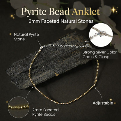 Natural Pyrite Crystal Beaded Anklet for Women | Adjustable Gemstone Anklet