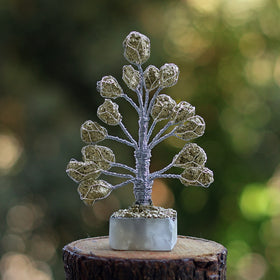 Natural Pyrite Stone Tree with White Selenite Base