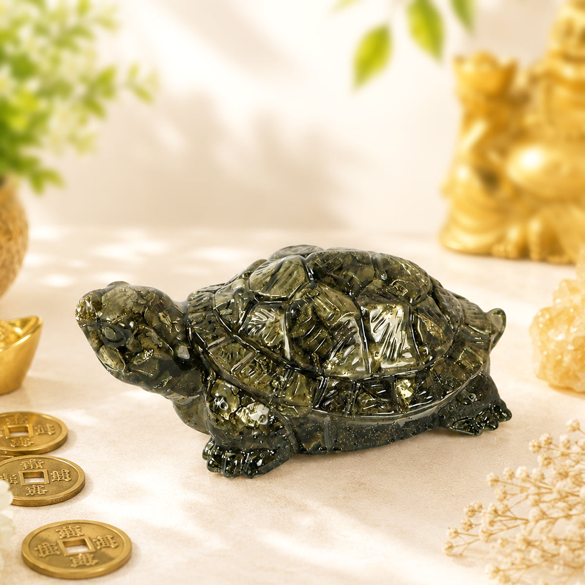 Pyrite Tortoise (Kachhua) | Natural Crystal Turtle for Good Luck & Wealth | Vastu Decorative Showpiece | North & North-East Direction Placement | Home, Office & Living Room | 7 cm (2.7 × 1 Inch)