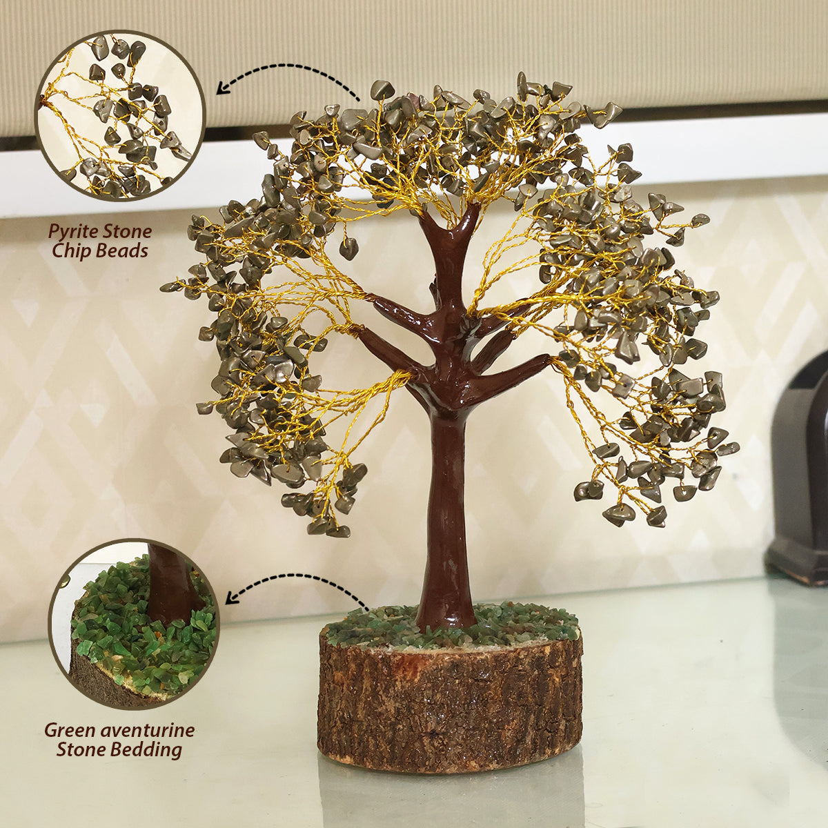 Pyrite Crystal Stone Tree | Natural Pyrite Gemstone Money Tree for Wealth, Prosperity, Abundance