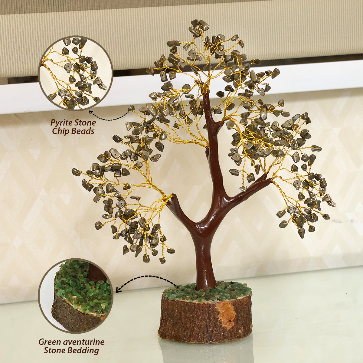 Pyrite Crystal Stone Tree | Natural Pyrite Gemstone Money Tree for Wealth, Prosperity, Abundance, Success & Positive Energy | Home Office Décor, Vastu 
