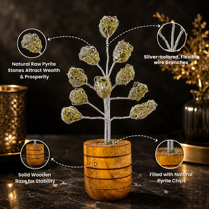 Pyrite Raw Crystal Stone Tree | Natural Pyrite Gemstone Money Tree for Wealth, Prosperity, Abundance, Success & Positive Energy | Home Office Décor, Feng Shui & Vastu 