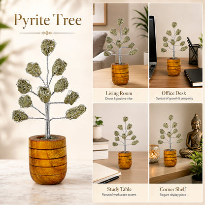 Pyrite Raw Crystal Stone Tree | Natural Pyrite Gemstone Money Tree for Wealth, Prosperity, Abundance, Success & Positive Energy | Home Office Décor, Vastu and  Feng Shui