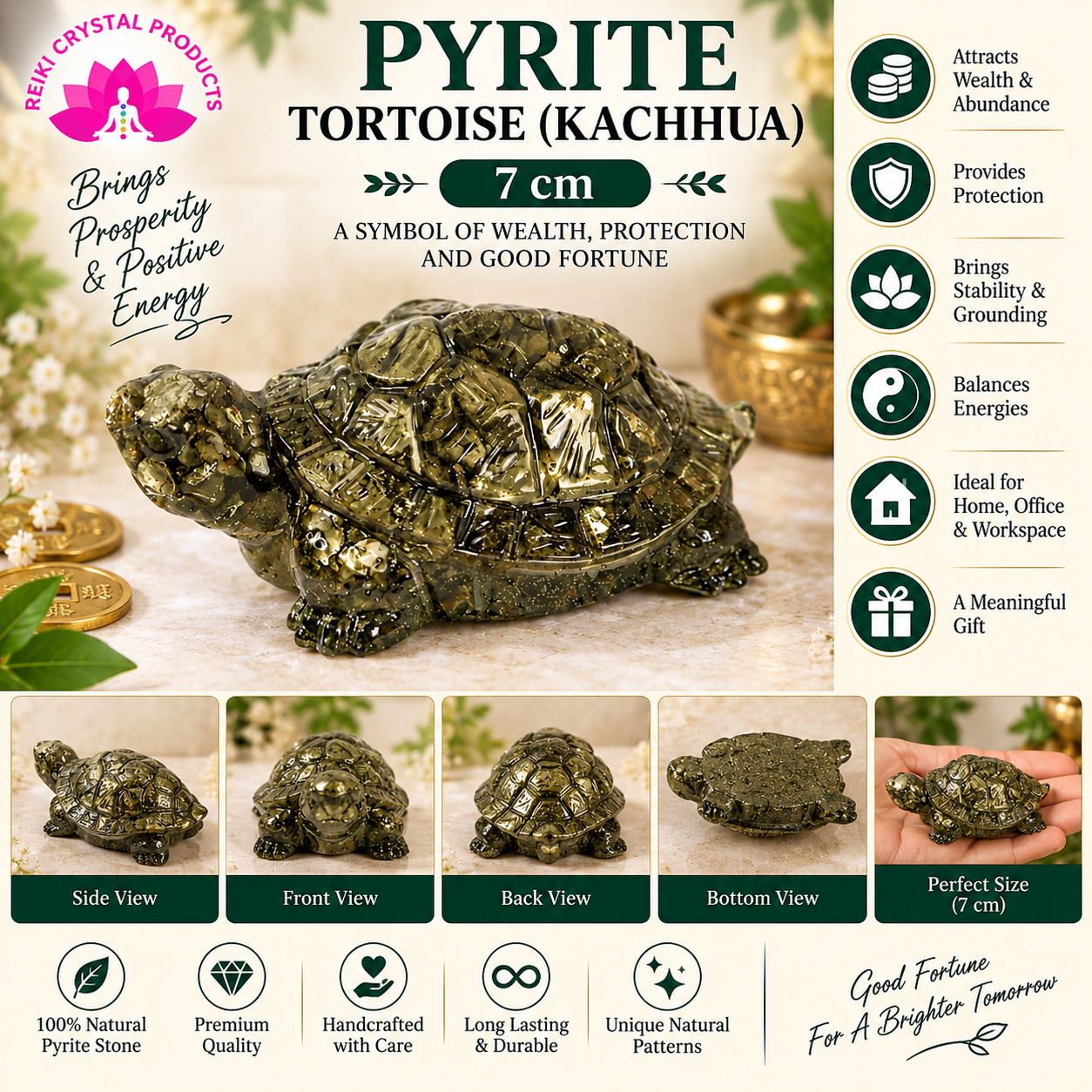 Natural Pyrite Tortoise (Kachhua) 7 cm 