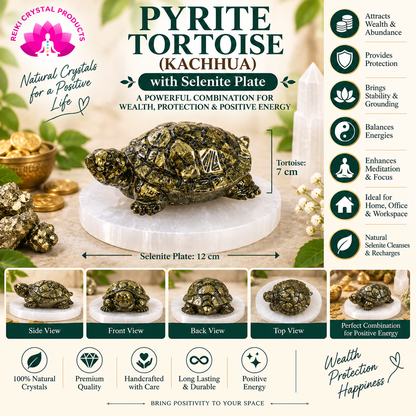Pyrite Tortoise with Natural Selenite Plate 7 cm