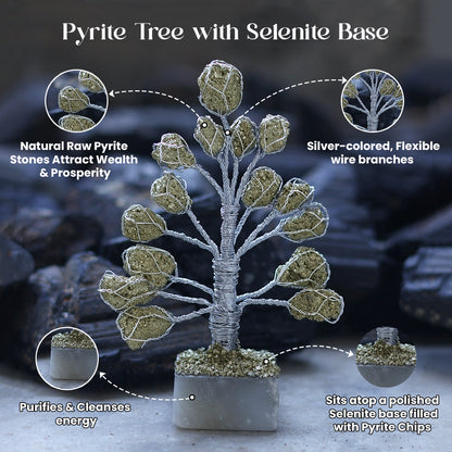 Pyrite Crystal Money Tree on Selenite Base Feng Shui Decoration