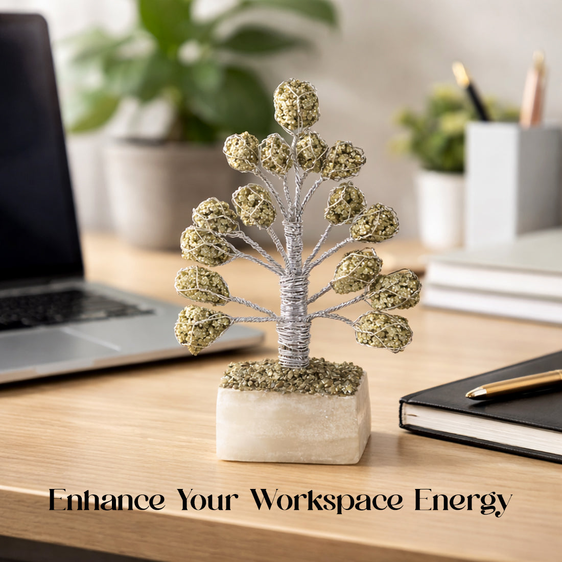 Handcrafted Pyrite Gemstone Tree with Selenite Base