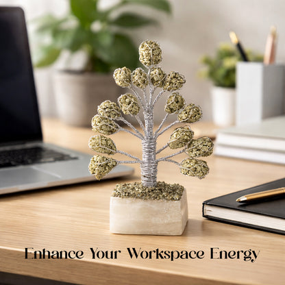 Handcrafted Pyrite Gemstone Tree with Selenite Base