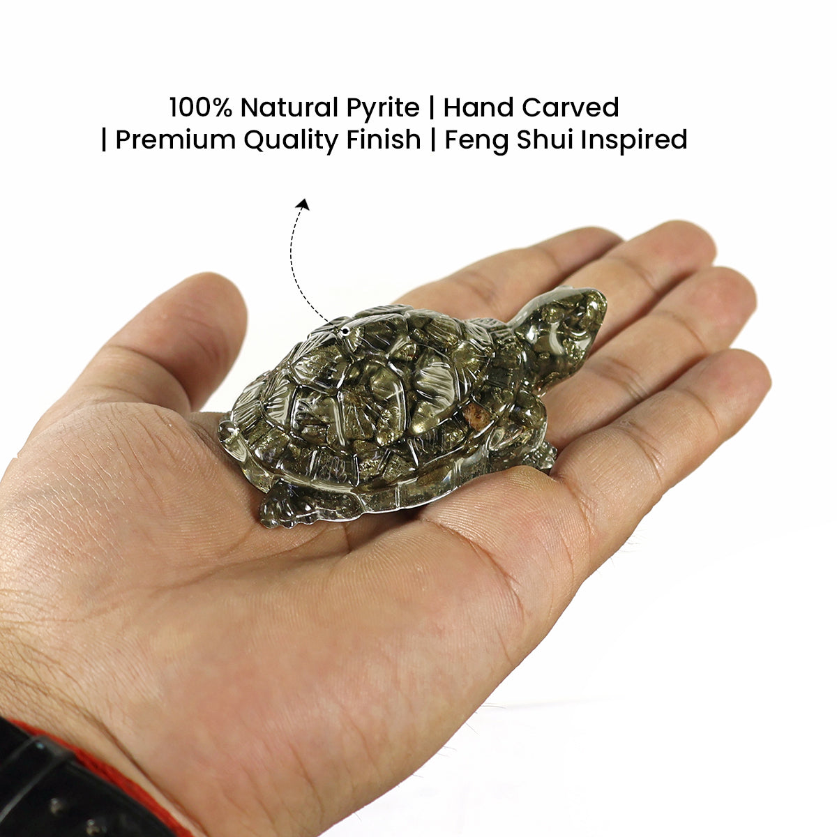 Pyrite Tortoise (Kachhua) | Natural Crystal Turtle for Good Luck & Wealth | Vastu Decorative Showpiece | North & North-East Direction Placement | Home, Office & Living Room | 7 cm (2.7 × 1 Inch)