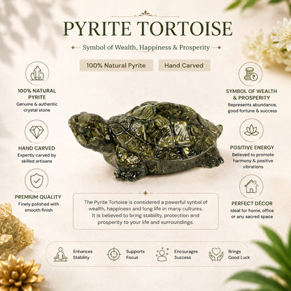 Pyrite Tortoise (Kachhua) | Natural Crystal Turtle for Good Luck & Wealth | Vastu Decorative Showpiece | North & North-East Direction Placement | Home, Office & Living Room | 7 cm (2.7 × 1 Inch)