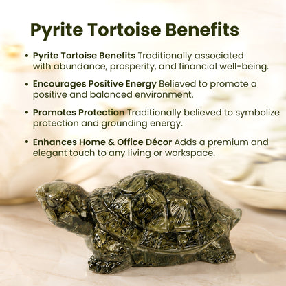 Pyrite Tortoise (Kachhua) | Natural Crystal Turtle for Good Luck & Wealth | Vastu Decorative Showpiece | North & North-East Direction Placement | Home, Office & Living Room | 7 cm (2.7 × 1 Inch)
