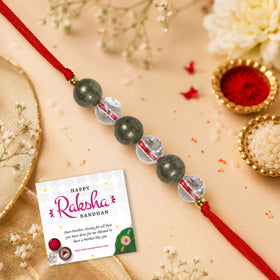 Wealth & Clarity Rakhi | Natural Pyrite & Clear Quartz Crystal Stone Rakhi for Brother | Reiki Charged Handmade Raksha Bandhan Rakhi | Prosperity, Positive Energy & Mental Clarity