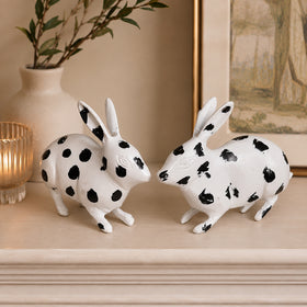 Brass Rabbit Pair Black & White Decorative Showpiece | Vastu & Feng Shui Symbol for Peace, Positivity and Good Fortune | 1.2 kg