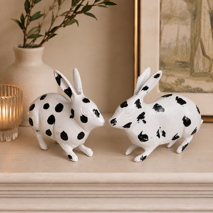 Brass Rabbit Pair Black & White Decorative Showpiece | Vastu & Feng Shui Symbol for Peace, Positivity and Good Fortune | 1.2 kg