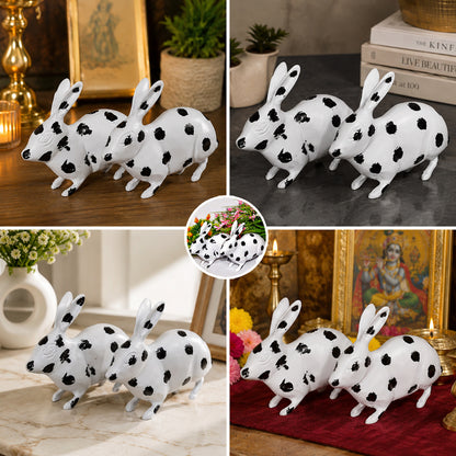 Brass Rabbit Pair Black & White Decorative Showpiece | Vastu & Feng Shui Symbol for Peace, Positivity and Good Fortune | 1.2 kg