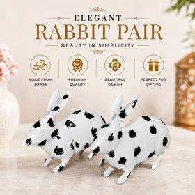 Brass Rabbit Pair Black & White Decorative Showpiece | Vastu & Feng Shui Symbol for Peace, Positivity and Good Fortune | 1.2 kg