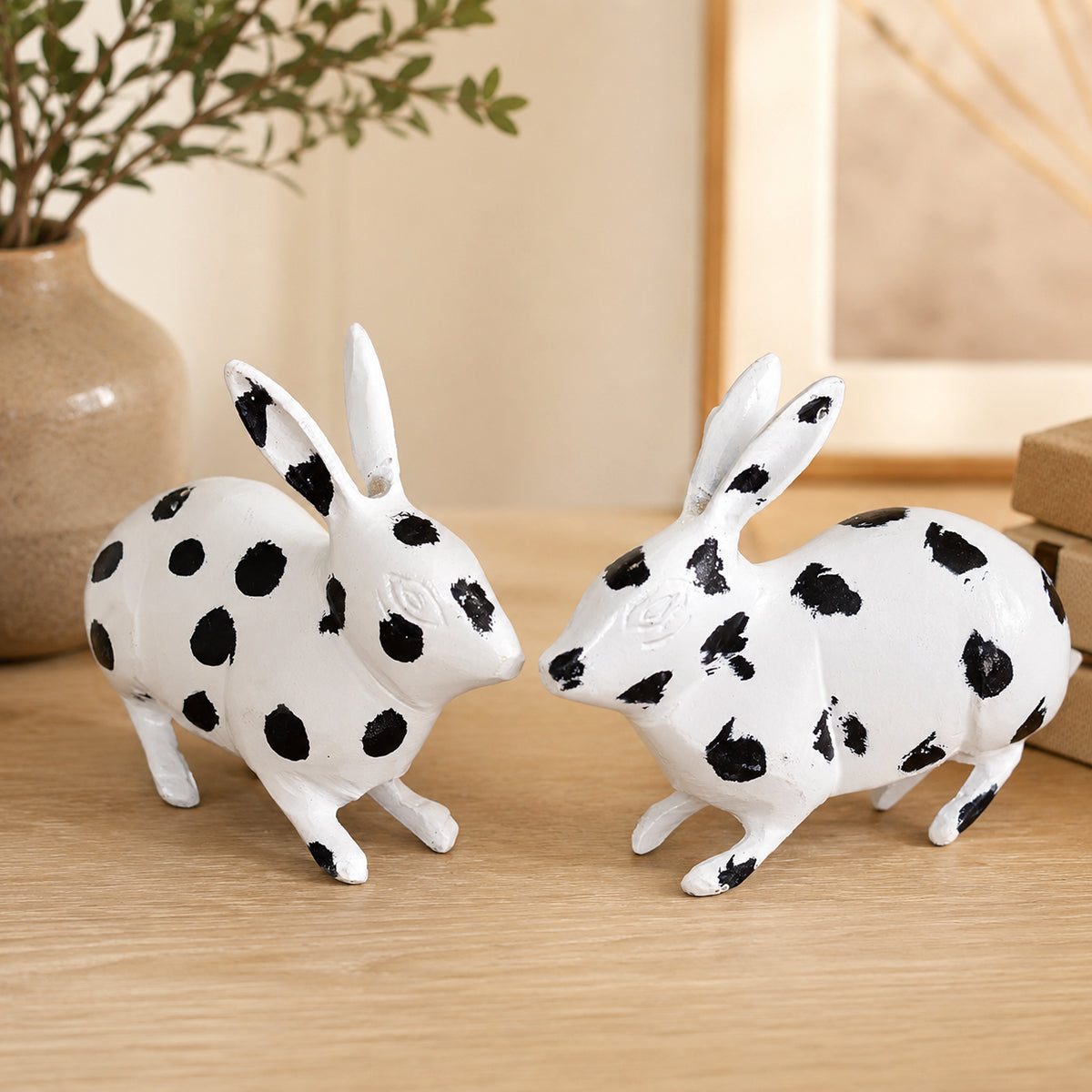 Brass Black and White Rabbit Pair Statue for Vastu Remedy