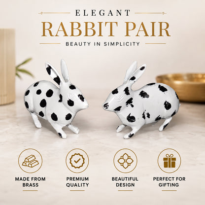 Decorative Brass Black White Rabbit Pair for Living Room