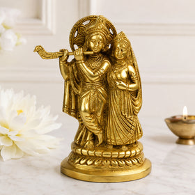 Standing Brass Lord Radha Krishna Idol Weight 800 Gram
