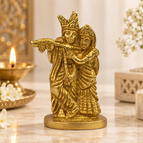 Standing Brass Lord Radha Krishna Idol for Home Decor & Pooja Room | Premium Brass Radha Krishna Statue for Temple, Spiritual Décor & Gifting | Height 6.5 cm | Weight 125 Gram