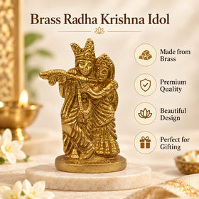 Standing Brass Lord Radha Krishna Idol for Home Decor & Pooja Room | Premium Brass Radha Krishna Statue for Temple, Spiritual Décor & Gifting | Height 6.5 cm | Weight 125 Gram