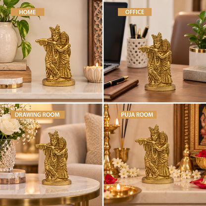 Standing Brass Lord Radha Krishna Idol for Home Decor & Pooja Room | Premium Brass Radha Krishna Statue for Temple, Spiritual Décor & Gifting | Height 6.5 cm | Weight 125 Gram