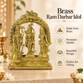 Brass Ram Darbar Murti Ram Sita Laxman Hanuman Idol Statue for Home Decor, Office Desk & Puja Room | Premium Shree Ram Parivar Brass Murti for Worship, Spiritual Décor & Gifting | Height 10 cm | Weight 275 Gram