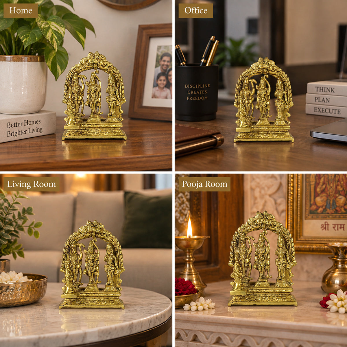 Brass Ram Darbar Murti Ram Sita Laxman Hanuman Idol Statue for Home Decor, Office Desk & Puja Room | Premium Shree Ram Parivar Brass Murti for Worship, Spiritual Décor & Gifting | Height 10 cm | Weight 275 Gram