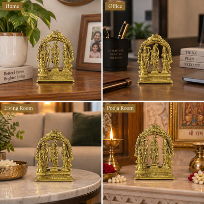 Brass Ram Darbar Murti Ram Sita Laxman Hanuman Idol Statue for Home Decor, Office Desk & Puja Room | Premium Shree Ram Parivar Brass Murti for Worship, Spiritual Décor & Gifting | Height 10 cm | Weight 275 Gram