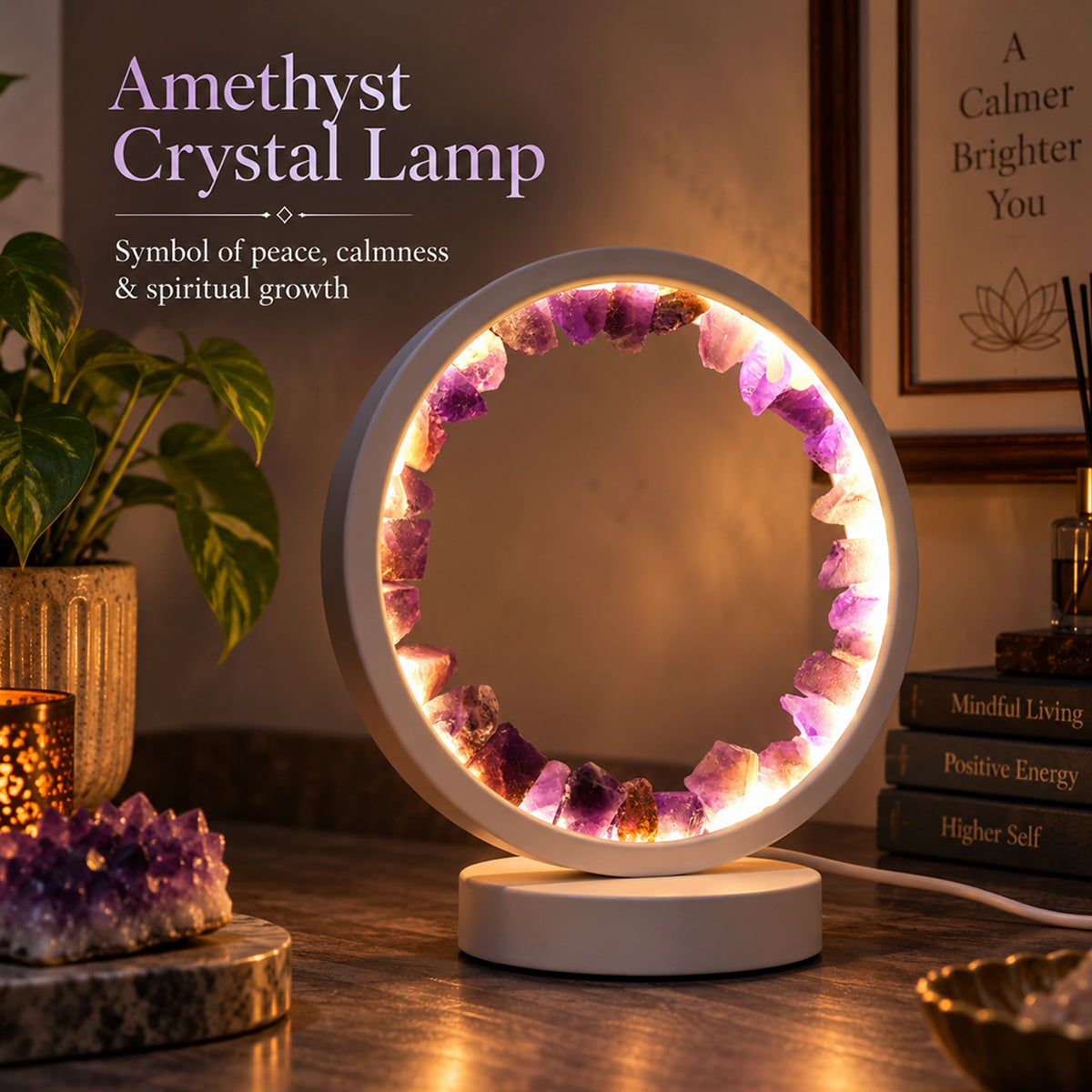 Raw Amethyst Stone LED Lamp for Meditation and Positive Energy
