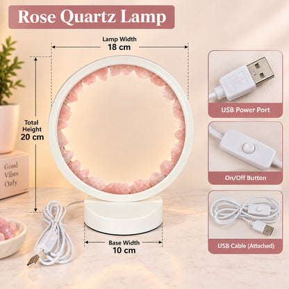 Raw Rose Quartz Stone LED Lamp for Meditation and Positive Energy